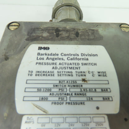 Barksdale B2T-A12SS Pressure Actuated Switch 50-1200 PSI 1800 PSI Proof