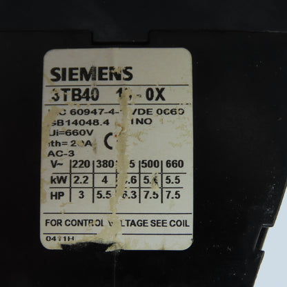 Siemens 3UA50 3TB40 Motor Starter Contactors 1-1.6A Overload 660V Lot of 2