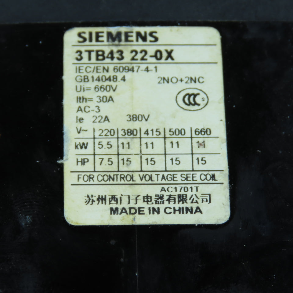Siemens 3TB43 22-0X 15HP600V 3Ph Contactor W/3UA52 40-2B Overload 12.5-20A lot/2