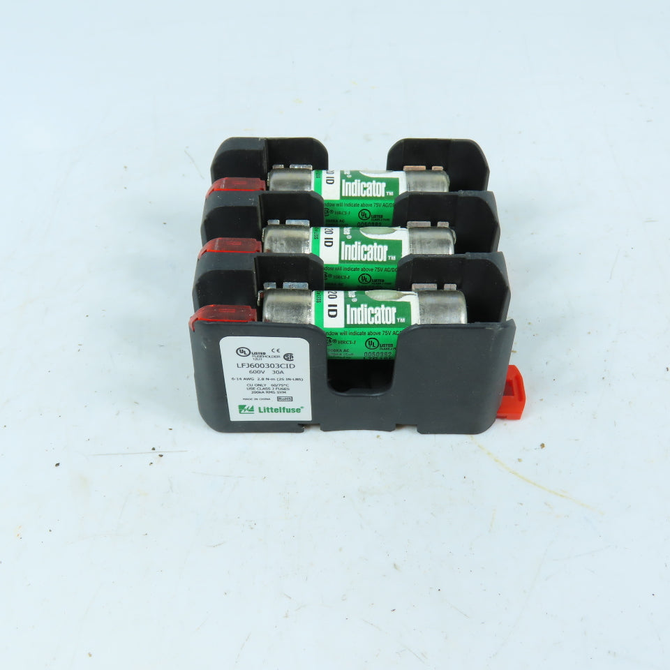 Littelfuse LFJ600303CID 3-Pole Class J Fuse Holder 600V 30A W/ JTD 20 ID Fuses