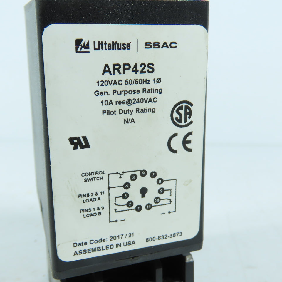Littelfuse SSAC ARP42S Alternating Relay 120VAC 10A 11-Pin with Base