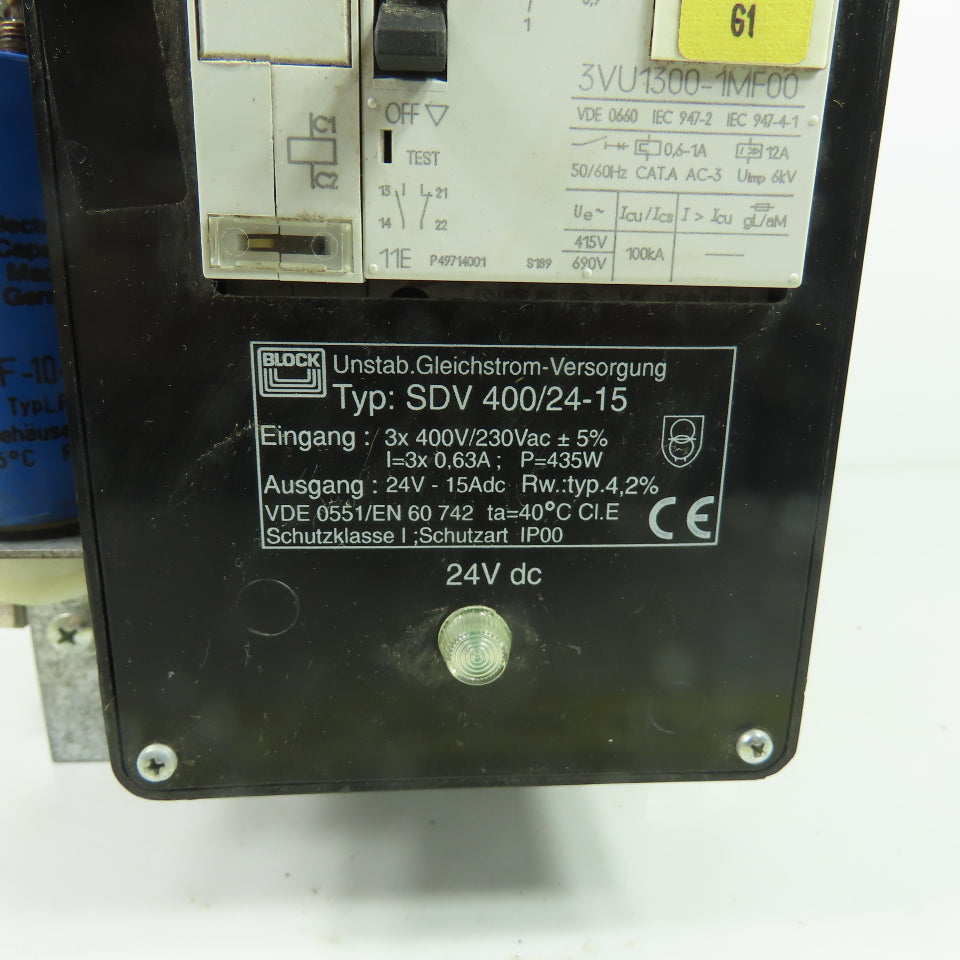 Block SDV 400/24-15 Power Supply 24VDC 15A Output 400VAC 3Ph Input