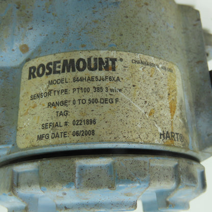 Rosemount 644HAE5J6F6XA Temperature Transmitter 0-500F HART PT100 3-Wire