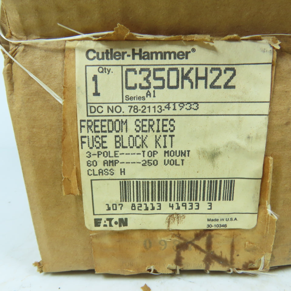 Cutler-Hammer C350KH22 3-Pole Top Mount Fuse Block Kit 60A 250V Class H New
