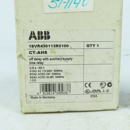 ABB CT-AHS 1SVR430113R0100 Off Delay Auxiliary Supply Time Relay 110-240VAC
