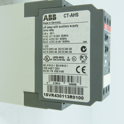 ABB CT-AHS 1SVR430113R0100 Off Delay Auxiliary Supply Time Relay 110-240VAC