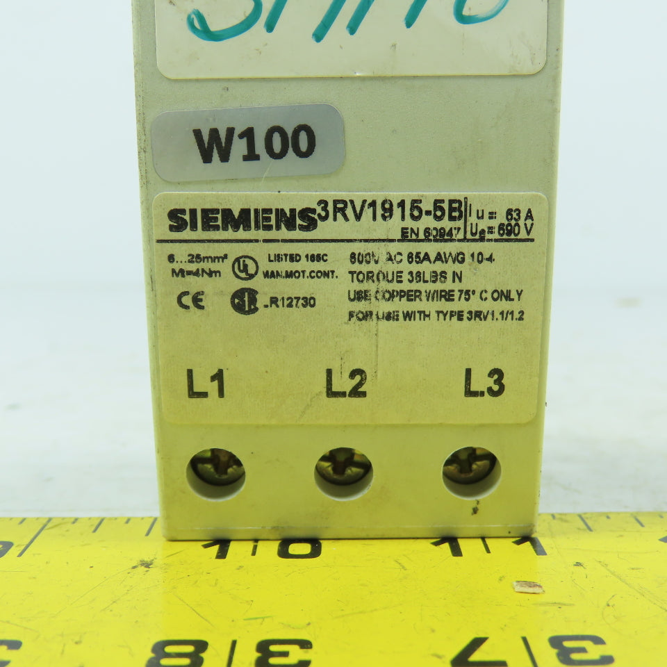 Siemens 3RV1915-5B 3-Phase Busbar Power Feed Terminal 690V 63A