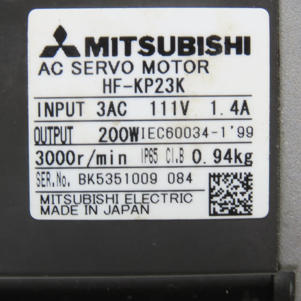 Mitsubishi HF-KP23K AC Servo Motor 200W 111V 1.4A 3000RPM