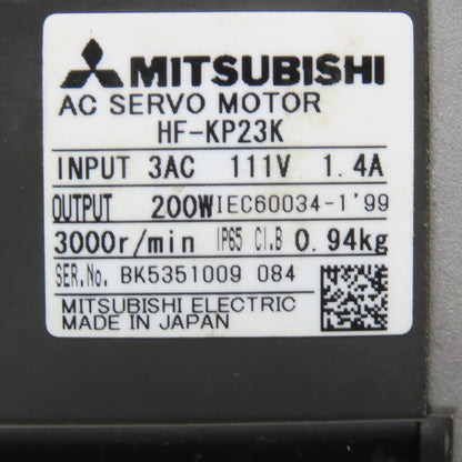 Mitsubishi HF-KP23K AC Servo Motor 200W 111V 1.4A 3000RPM