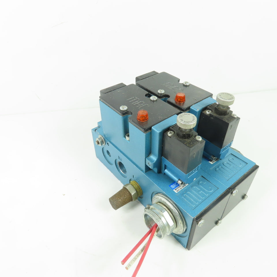 MAC 82A-AC-BKA-TM-DAAP-4DA Dual Pneumatic Solenoid Valve Manifold 120VAC 150PSI