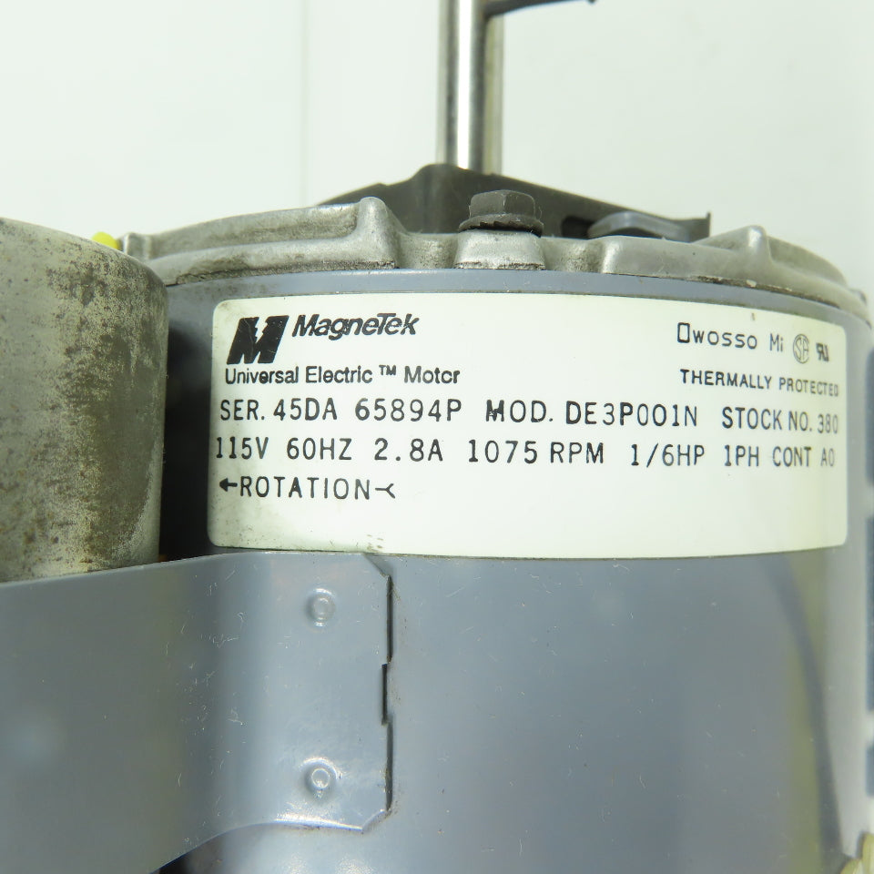 Magnetek DE3P001N 1/6HP Electric Motor 115V 1075RPM 1Ph