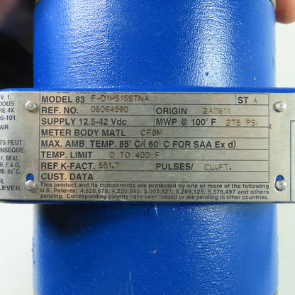 Foxboro 83 F-D1HS1SSTNA Vortex Flowmeter 1.5-150 CF8M Stainless 12.5-42VDC