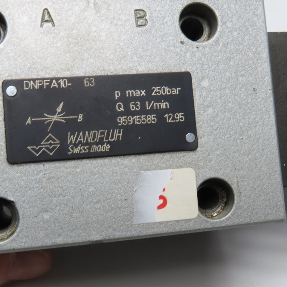 Wandfluh 95915585 DNPFA10-63 Solenoid Hydraulic Control Valve 24VDC 250bar
