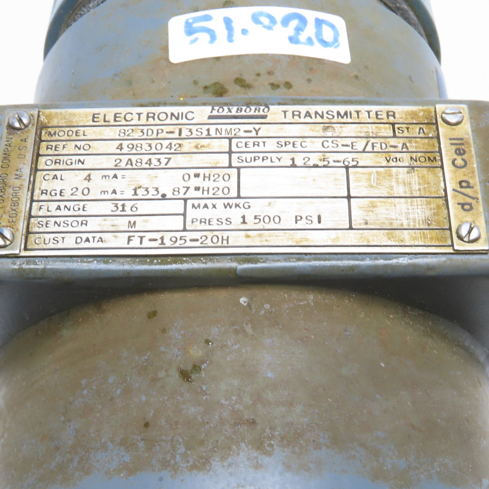 Foxboro 823DP-I3S1NM2-Y Electronic Differential Pressure Transmitter 1500 PSI