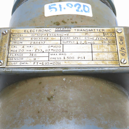 Foxboro 823DP-I3S1NM2-Y Electronic Differential Pressure Transmitter 1500 PSI