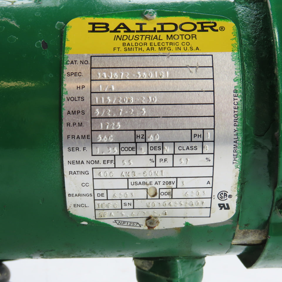 Baldor 34J372-5301G1 1/4HP 1725RPM Gear Motor 50:1 Ratio 1Ph 115/230V