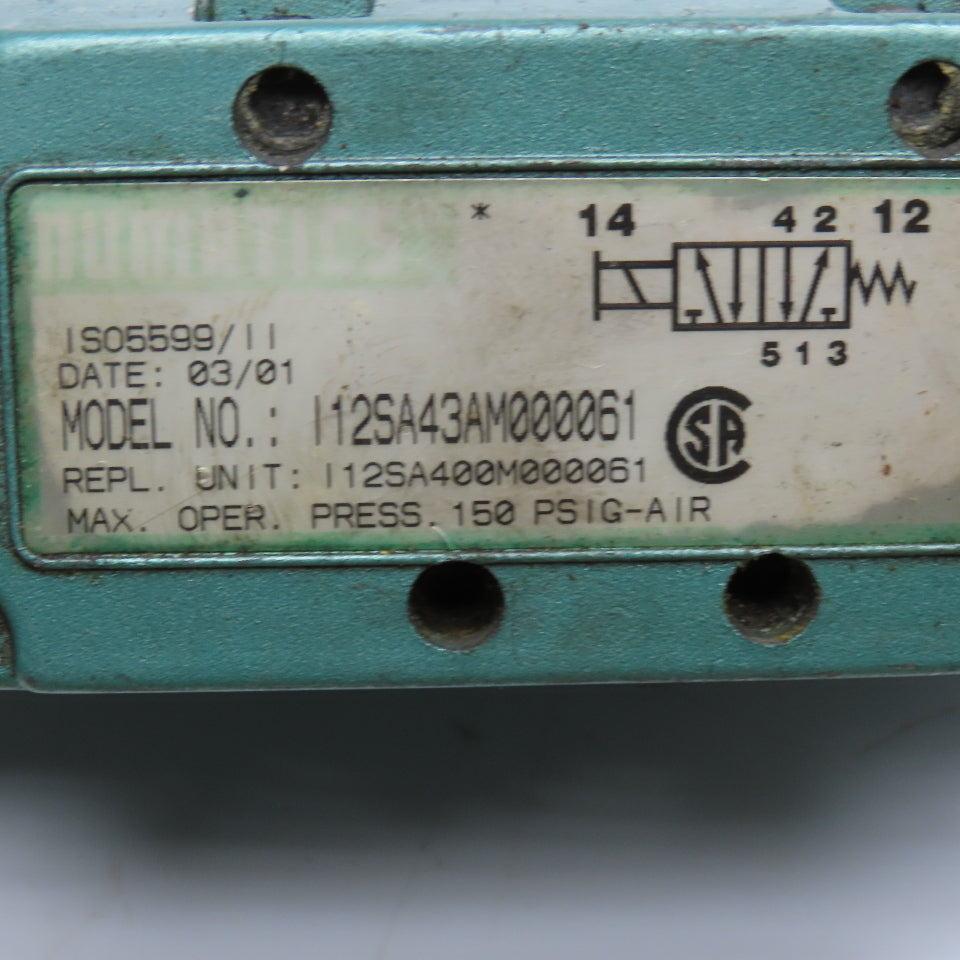 Numatics 112SA43AM000061 5/2 Position Solenoid Air Valve 24VDC 150PSI
