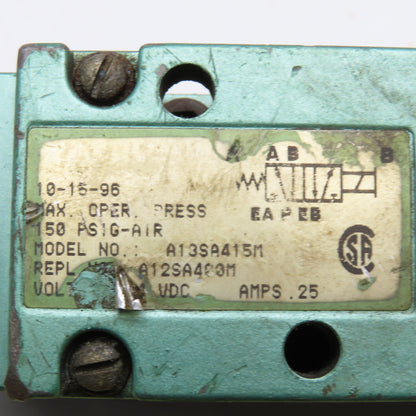 Numatics A13SA415M Solenoid Air Valve 24VDC 150PSI