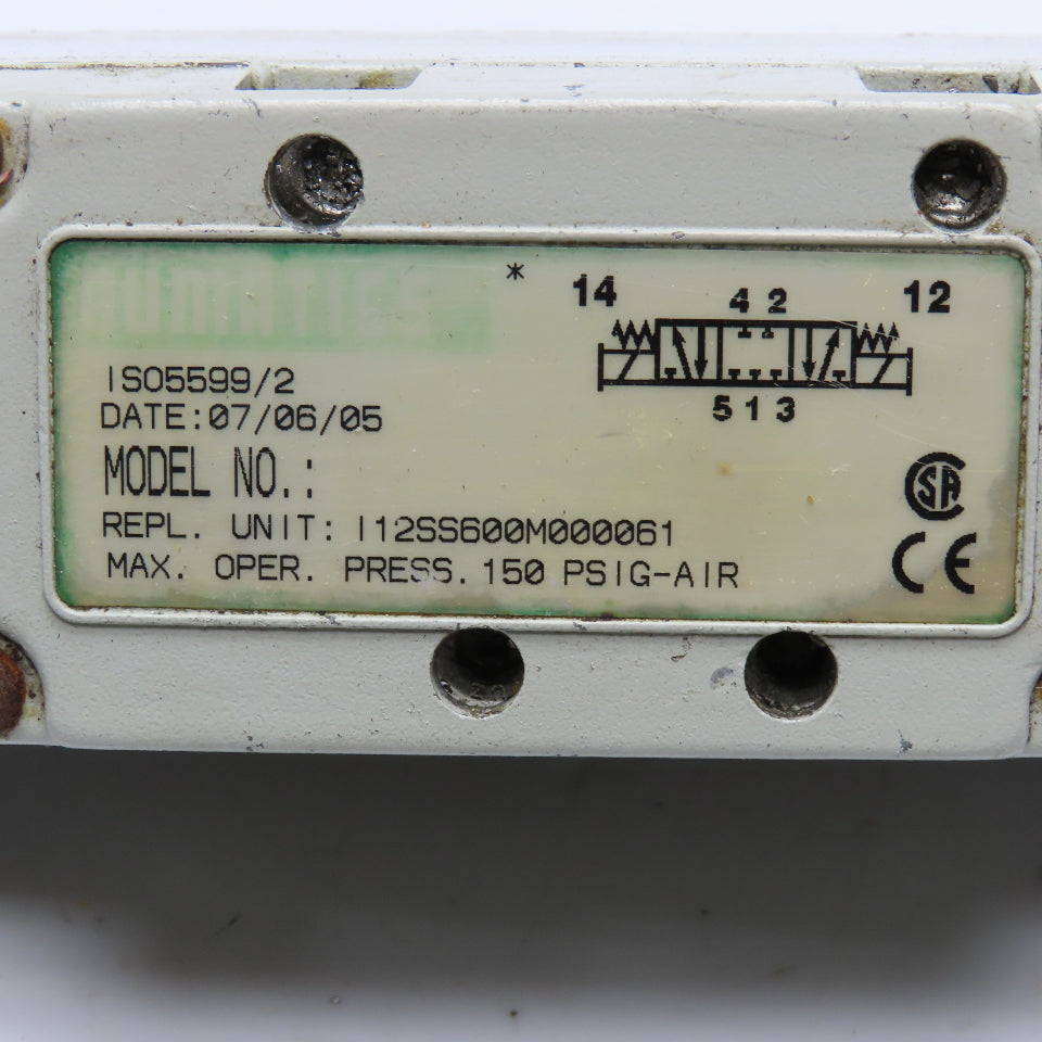 Numatics 112SS600M000061 Double Solenoid Air Valve 24VDC 150PSI