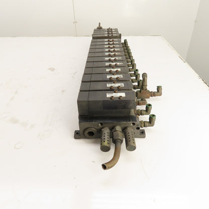 Parker F51VXBG023A 16 Station Pneumatic Solenoid Valve Manifold 120V (15 Valves)