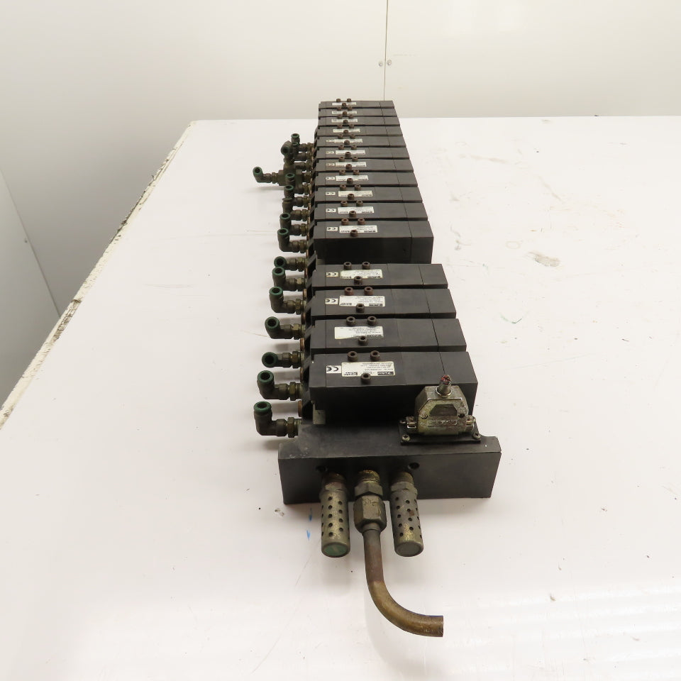 Parker F51VXBG023A 16 Station Pneumatic Solenoid Valve Manifold 120V (15 Valves)