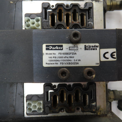Parker F5165BGF23A Solenoid Valve Manifold Assembly 120V 145 PSI Max (9 Valves)