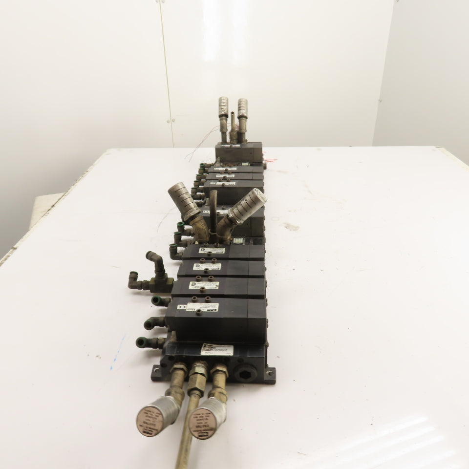 Parker F5165BGF23A Solenoid Valve Manifold Assembly 120V 145 PSI Max (9 Valves)
