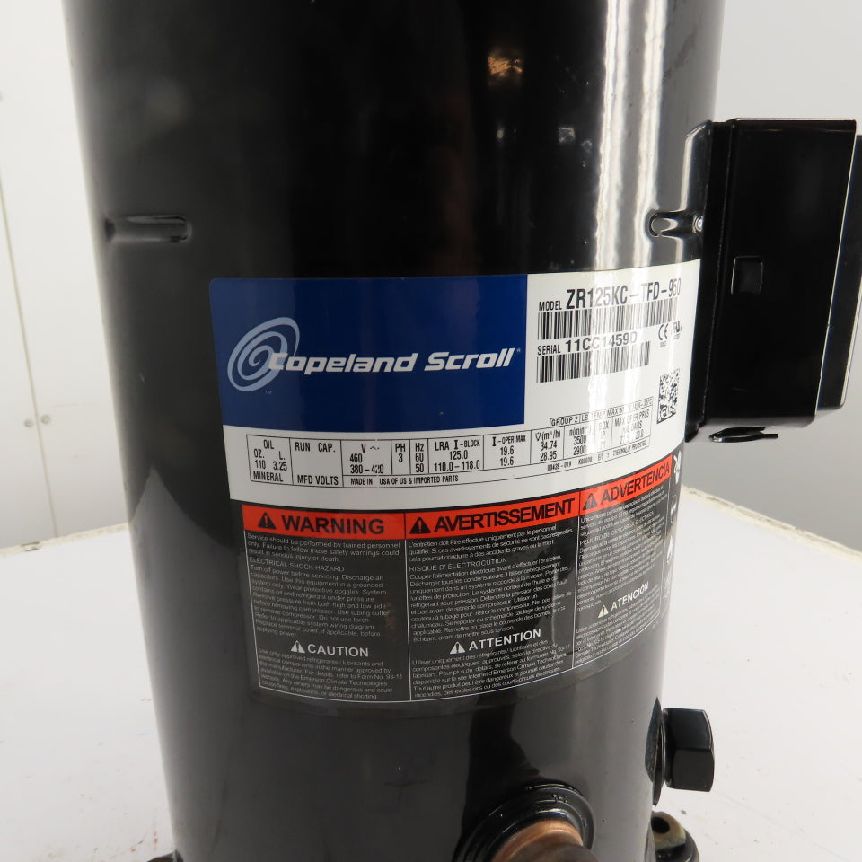 Copeland ZR125KC-TFD-950 Scroll Refrigeration Compressor 10-Ton 460V 3Ph Tested