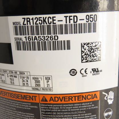 Copeland ZR125KCE-TFD-950 10HP Scroll Compressor 460V 3Ph 3500RPM Tested