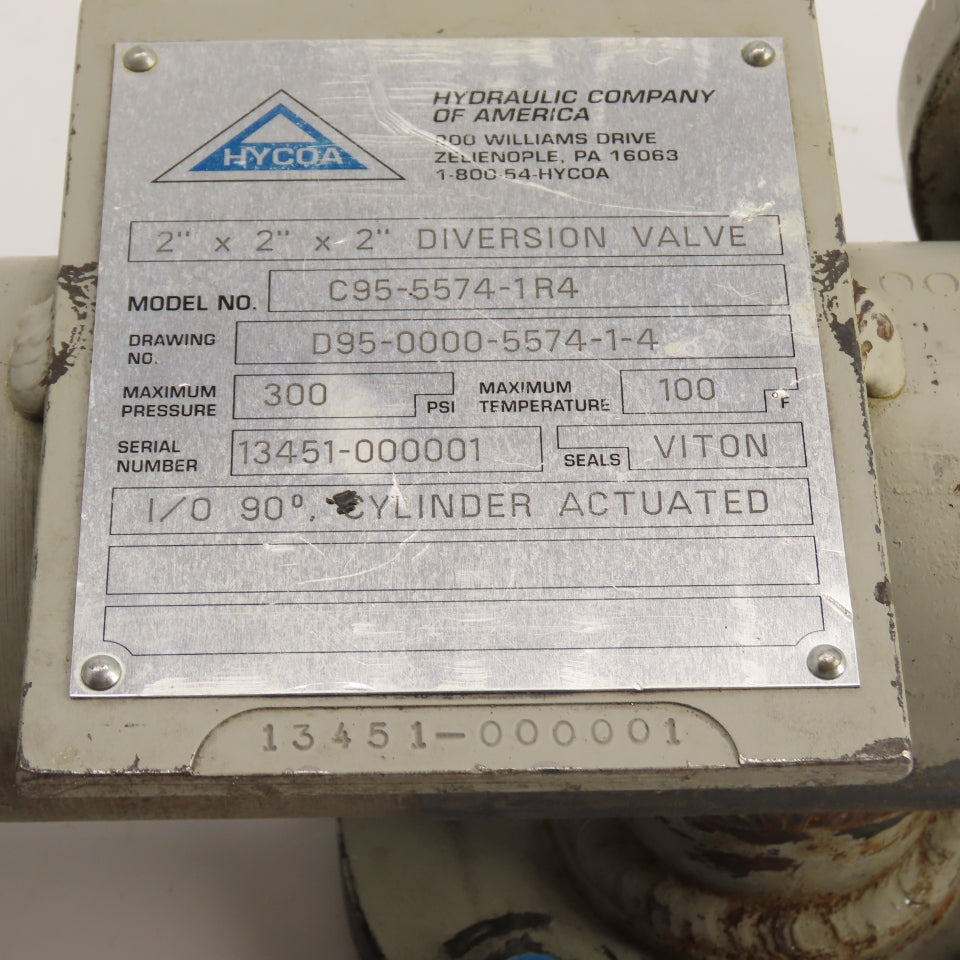 Hycoa C95-5574-1R4 2" x 2" x 2" 3-Way Diversion Valve Cylinder Actuated 90°