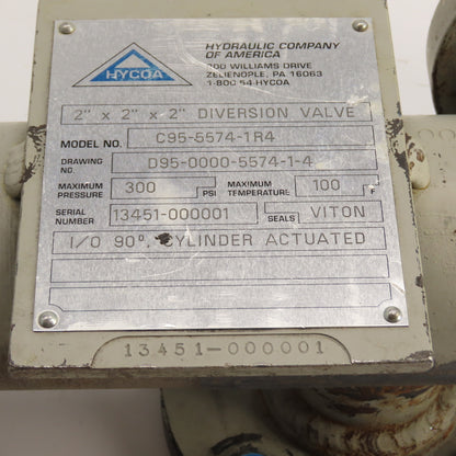 Hycoa C95-5574-1R4 2" x 2" x 2" 3-Way Diversion Valve Cylinder Actuated 90°