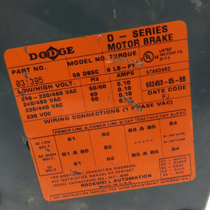 Reliance Electric P14H7206G 1HP Electric Brake Motor 230/460V 3Ph 1725RPM 143TC