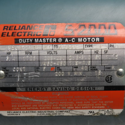 Reliance Electric P56H7213P-RY 3/4HP Electric Motor 3Ph 208-230/460V 1725RPM 56C