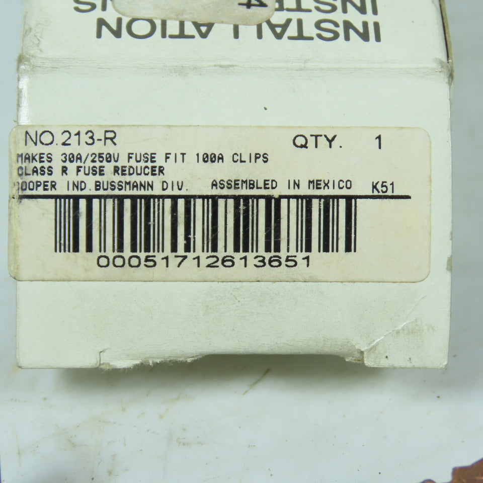Bussmann 213-R Class R Fuse Reducer 30A/250V to 100A Clips