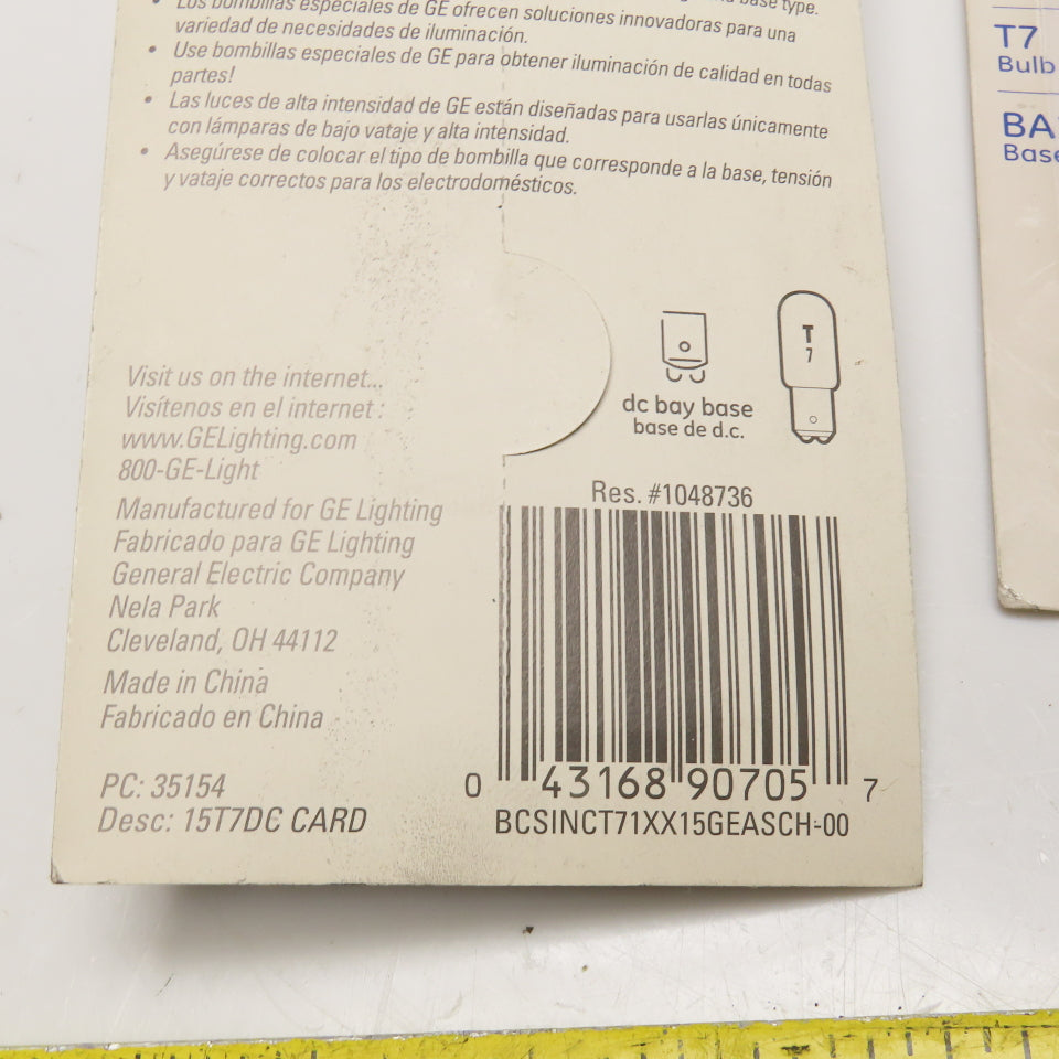 GE 15T7DC Appliance Light Bulbs 15W 120V T7 BA15d Base Lot of 4