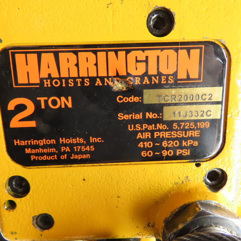 Harrington TCR2000C2 2 Ton Pneumatic Air Chain Hoist 15' Lift 5FPM60-90 PSI