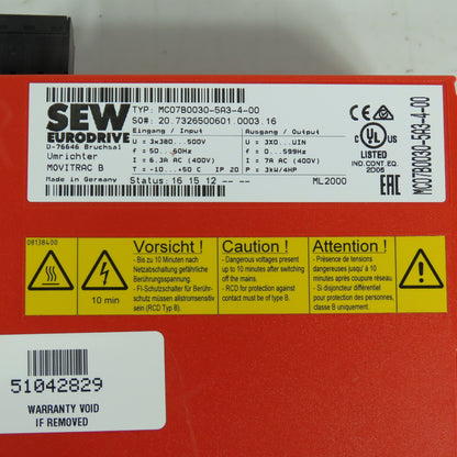 SEW Eurodrive MC07B0030-5A3-4-00 Movitrac B Frequency Inverter 3kW 4HP 380-500V
