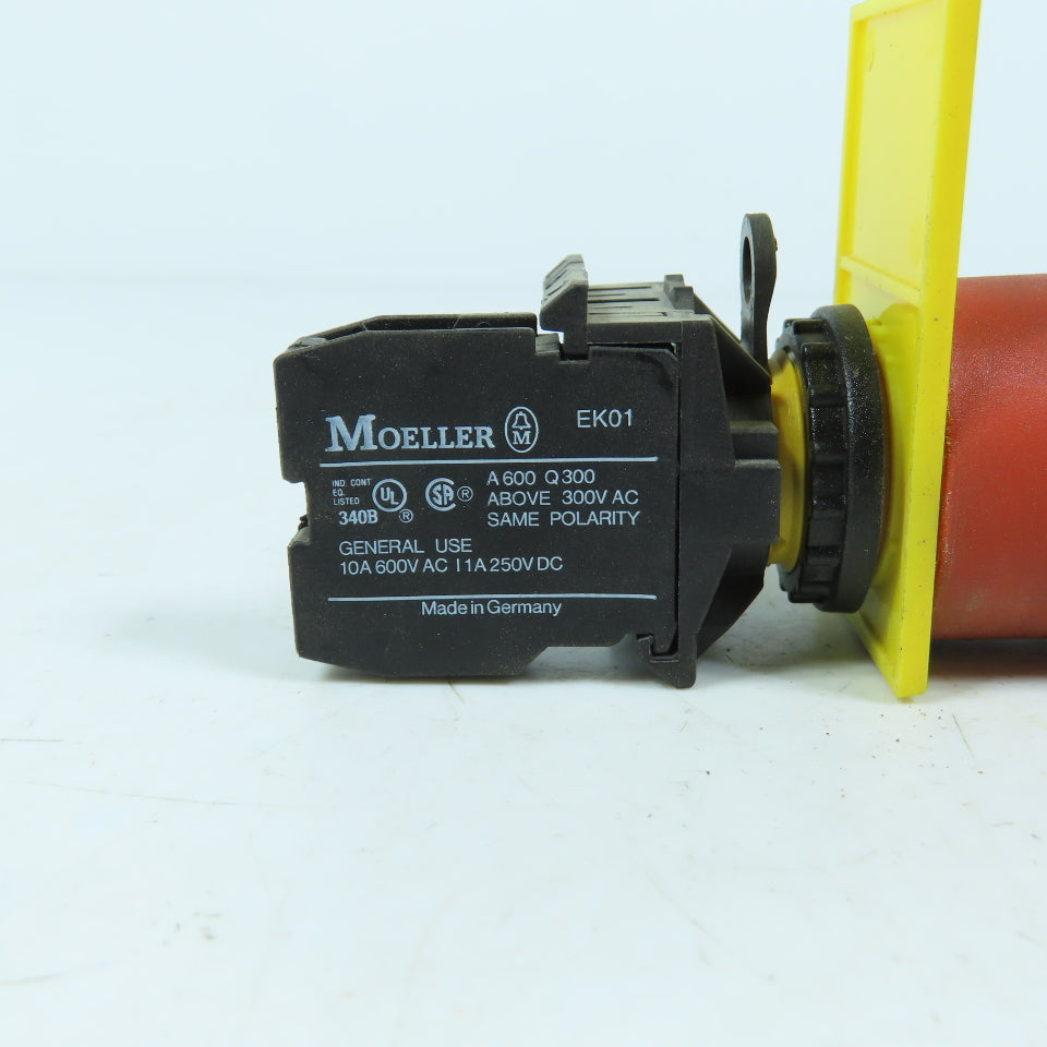 Moeller EK01 Emergency Stop Pushbutton Switch with NC Contact Block 600V 10A