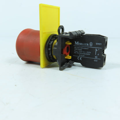 Moeller EK01 Emergency Stop Pushbutton Switch with NC Contact Block 600V 10A