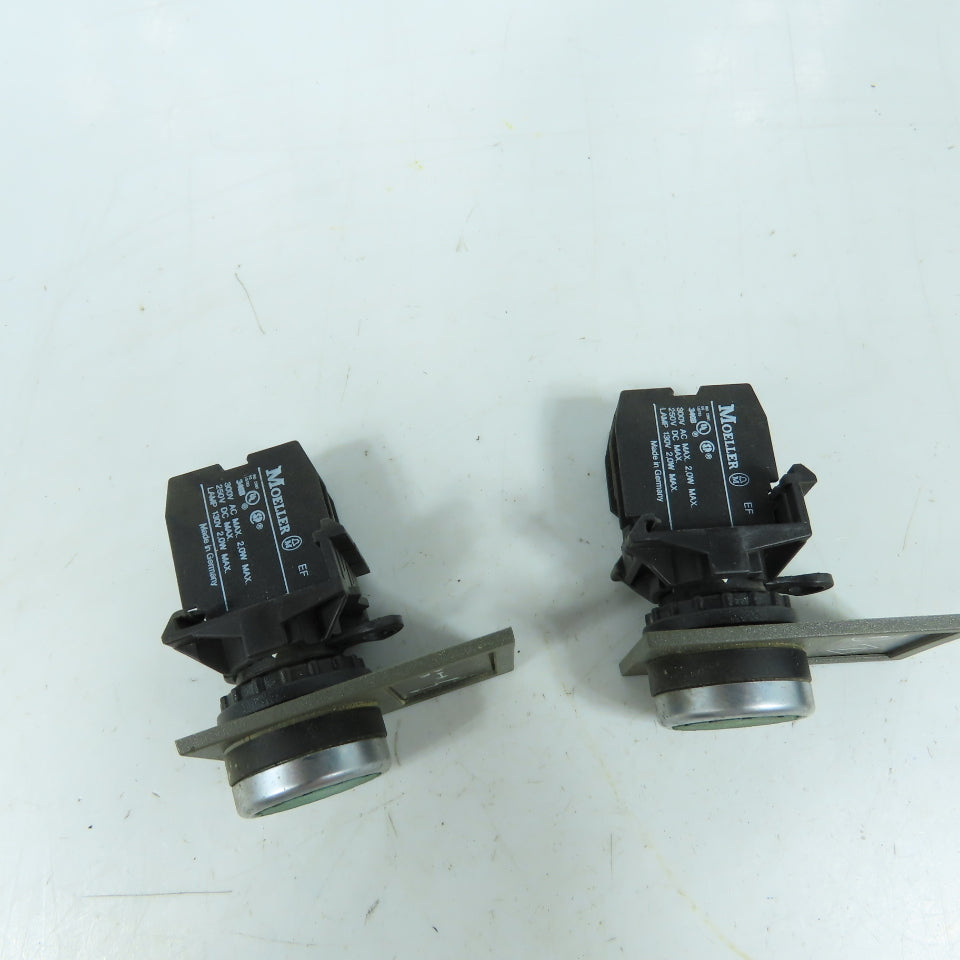Moeller EF 2 Green Momentary Push Button Switches & 1 Indicator 300V Lot of 3