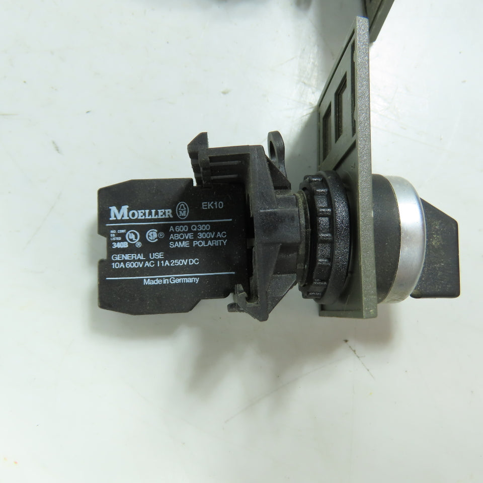 Moeller EK10 2-Position Selector Switches W/NO Contact Blocks 600V 10A Lot of 3