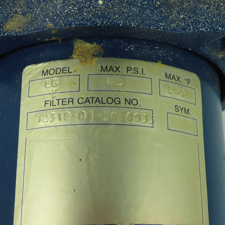 Cuno Model EG 125PSI 1"NPT Industrial Filter Housing W/12319-01-30-0035 Filter