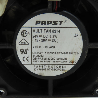 Papst 8314 Multifan Cooling Fan 24VDC 2.2W with Louvered Grill 4" x 4"
