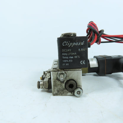 Clippard SM-2C-50R/HH Solenoid Valve Manifold with Nason Pressure Switch 24VDC