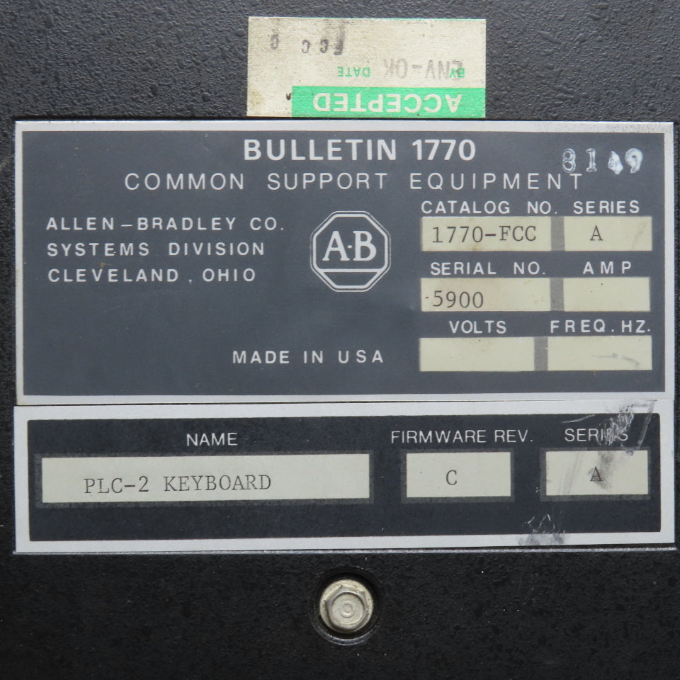 Allen-Bradley 1770-FCC PLC-2 Keyboard Common Support Equipment Series A