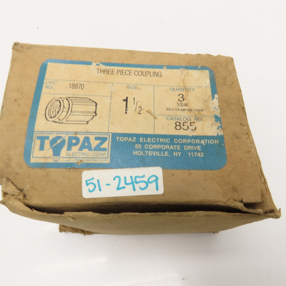 Topaz 855 1-1/2" Rigid Conduit EMT Three Piece Coupling NOS Lot Of 3