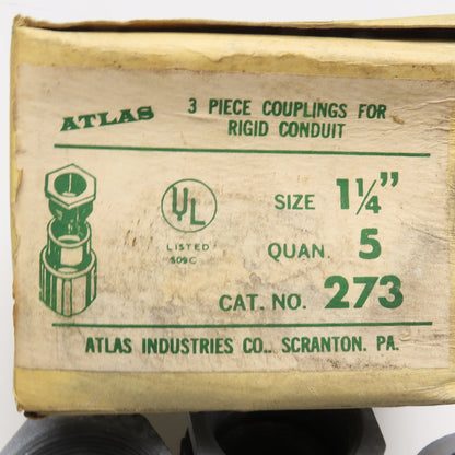 Atlas 273 1-1/4" Rigid Conduit EMT Three Piece Coupling NOS Lot Of 5