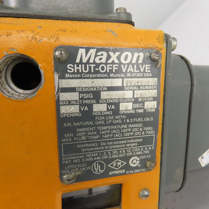 Maxon 5000 1 1 1-1/2" Pneumatic Gas Shut-Off Valve 70PSIG 120V