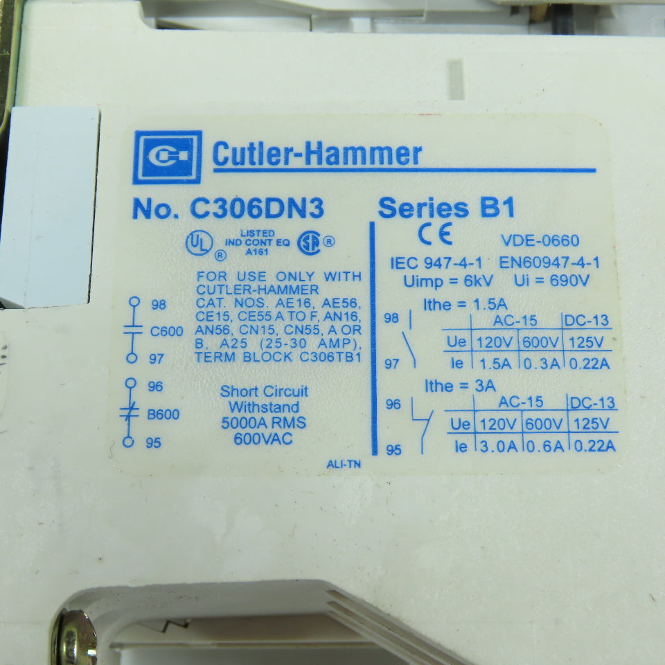 Cutler-Hammer AN16BNO NEMA Size 0 Motor Starter 18A 600V W/ C306DN3 Overload