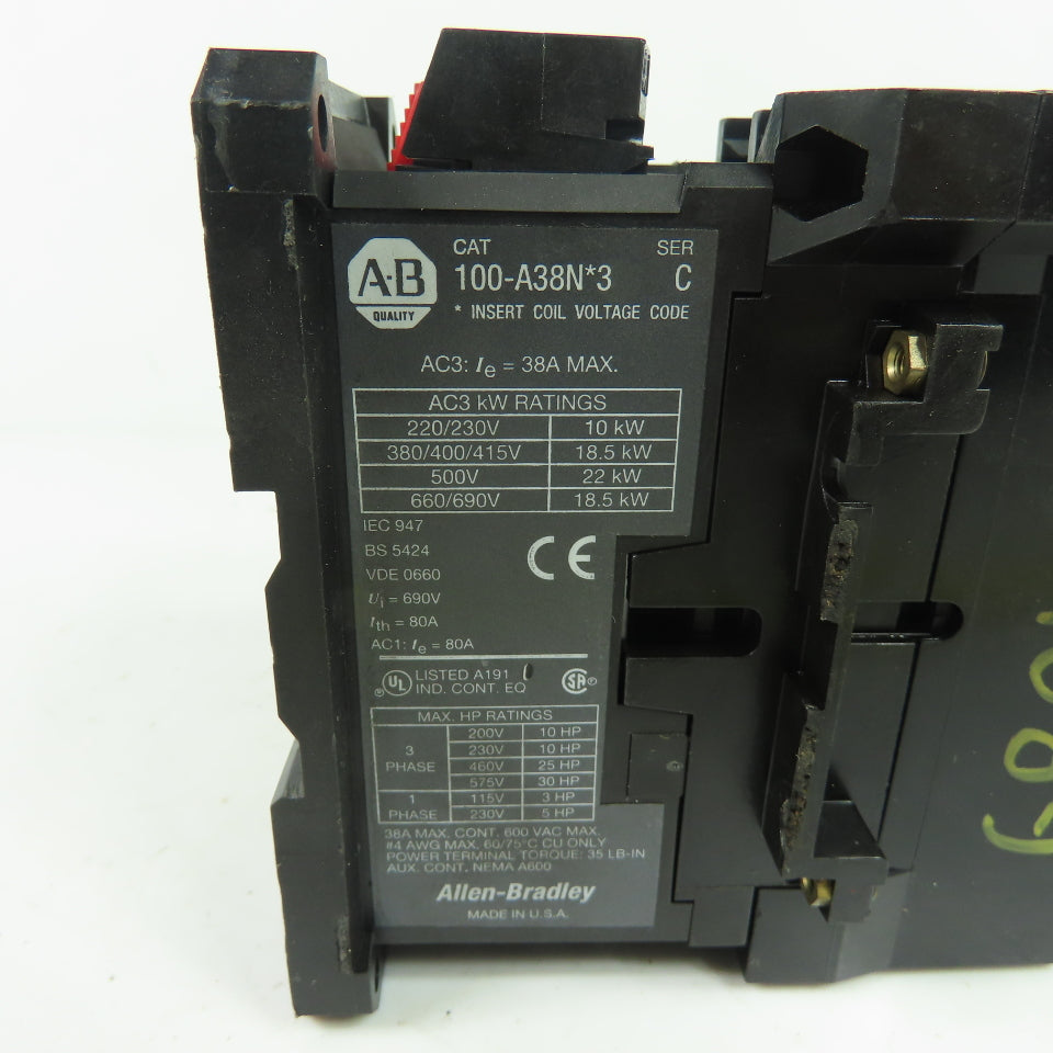 Allen-Bradley 100-A38N*3 38A 3-Pole Contactor 120V 60Hz Coil Ser C